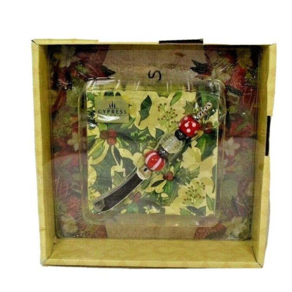 Cypress Home Its a Party Gift Cheese Board 3 Piece Set Boughs of Holly Christmas